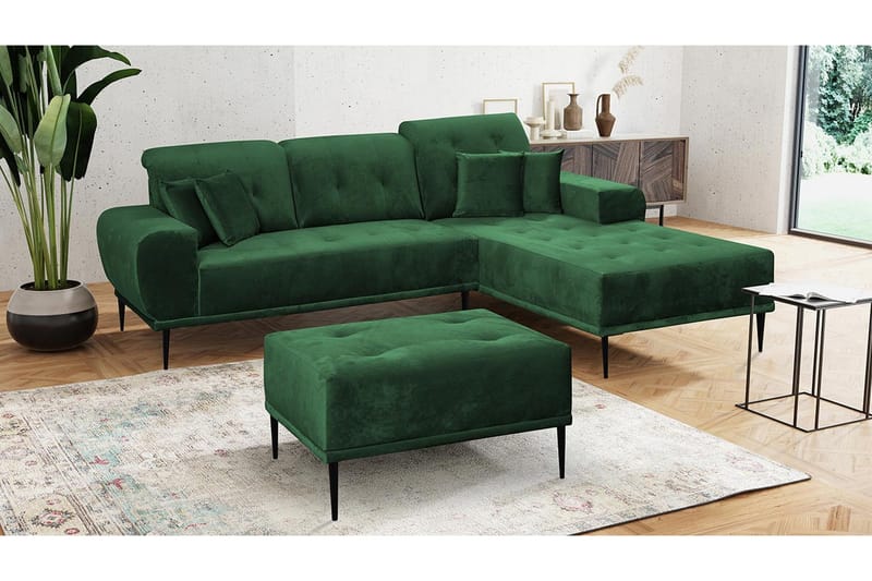 Rapale Sofagruppe Høyre med Fotskammel - Fløyel/Grønn - Møbler - Sofaer - Sofa med sjeselong