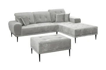 Rapale Sofagruppe Høyre med Fotskammel - Fløyel/Sølv - Møbler - Sofaer - Sofa med sjeselong