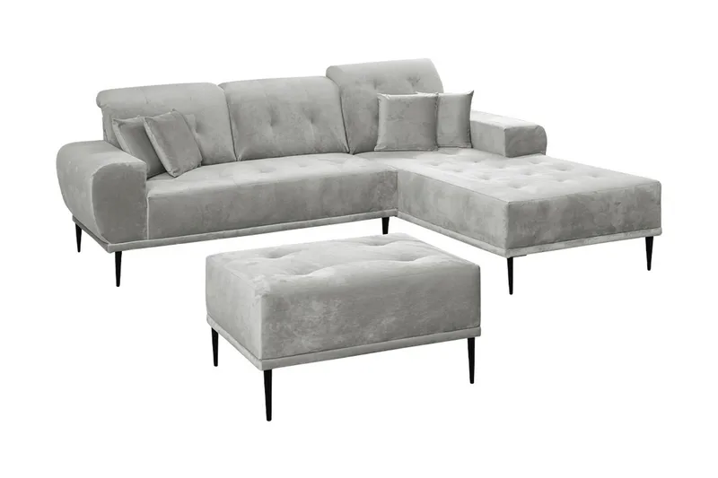 Rapale Sofagruppe Høyre med Fotskammel - Fløyel/Sølv - Møbler - Sofaer - Sofa med sjeselong