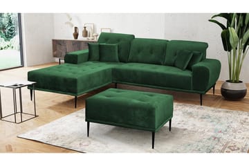 Rapale Sofagruppe Venstre med Fotskammel - Fløyel/Grønn - Møbler - Sofaer - Sofa med sjeselong