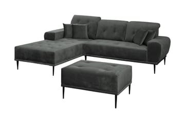 Rapale Sofagruppe Venstre med Fotskammel - Fløyel/Lysegrå/Svart - Møbler - Sofaer - Sofa med sjeselong