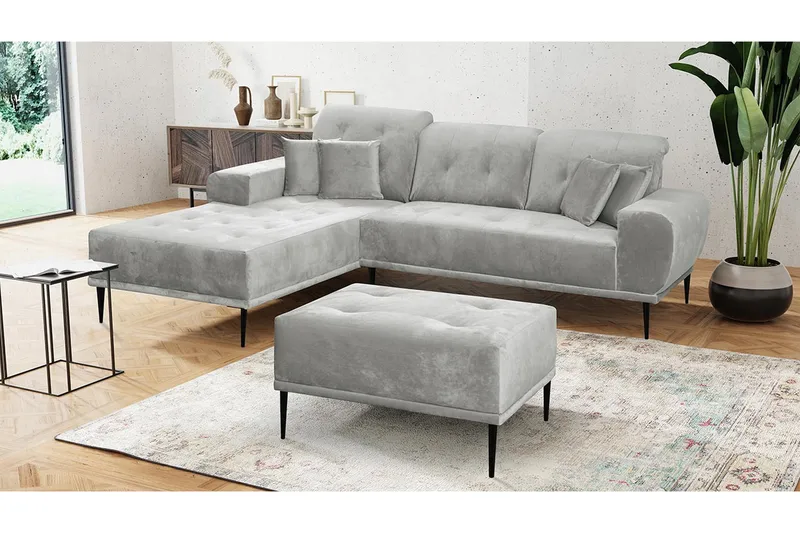 Rapale Sofagruppe Venstre med Fotskammel - Fløyel/Sølv - Møbler - Sofaer - Sofa med sjeselong