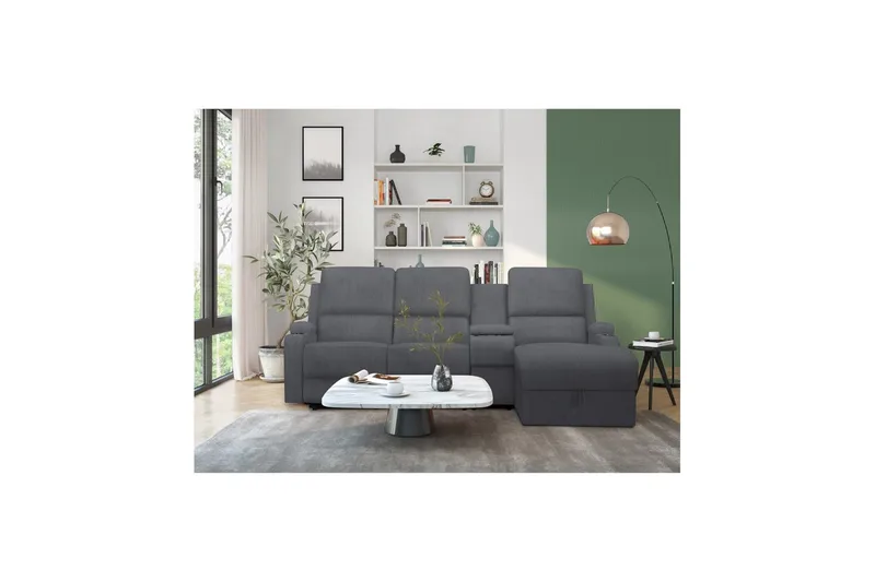 Reclinersofa med hjørne Loft24 Hjørnesofa 3-seter Loft24 Dallas Grå Høyrevendt - Møbler - Sofaer - Reclinersofaer
