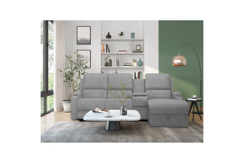 Reclinersofa med hjørne Loft24 Hjørnesofa 3-seter Loft24 Dallas Grå Höger - Møbler - Sofaer - Reclinersofaer