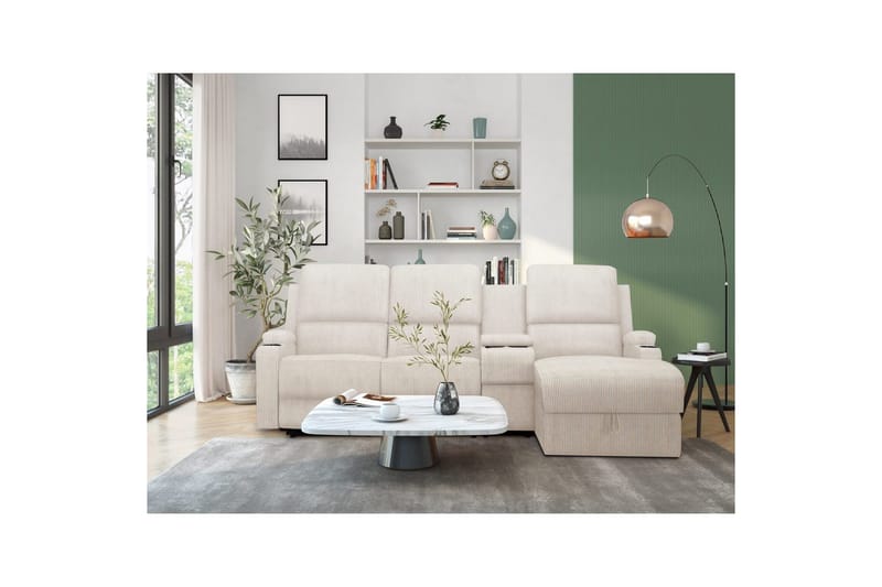 Reclinersofa med hjørne Loft24 Hjørnesofa 3-seter Loft24 Dallas Vit Höger - Møbler - Sofaer - Reclinersofaer