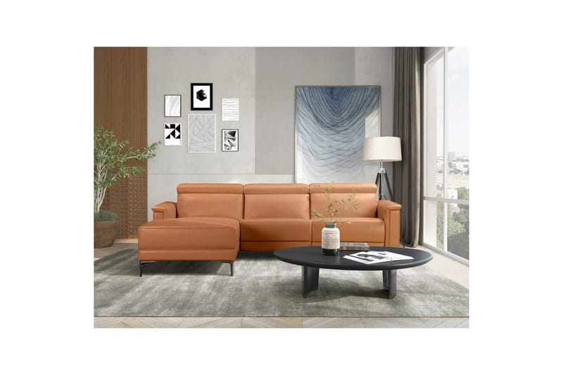 Reclinersofa med hjørne Loft24 Hjørnesofa 3-seters Lund Brun Vänster - Møbler - Sofaer - Skinnsofaer