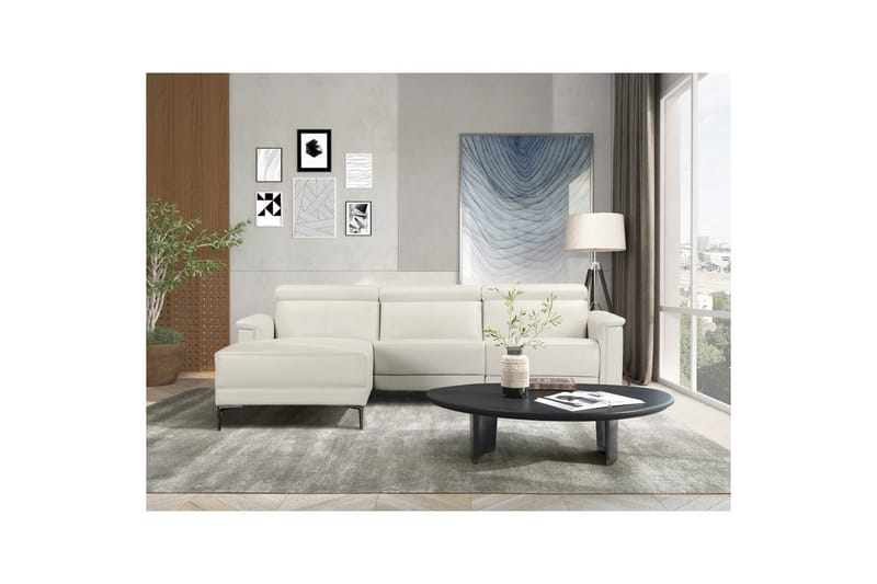 Reclinersofa med hjørne Loft24 Hjørnesofa 3-seters Lund Cream White Vänster - Møbler - Sofaer - Skinnsofaer