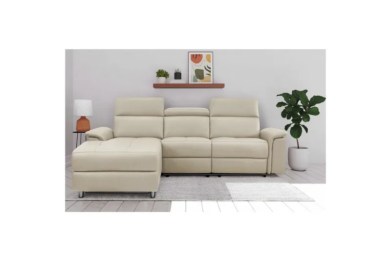 Reclinersofa med hjørne Loft24 Hjørnesofa 3-seters Pareli Vit Vänster - Møbler - Sofaer - Reclinersofaer