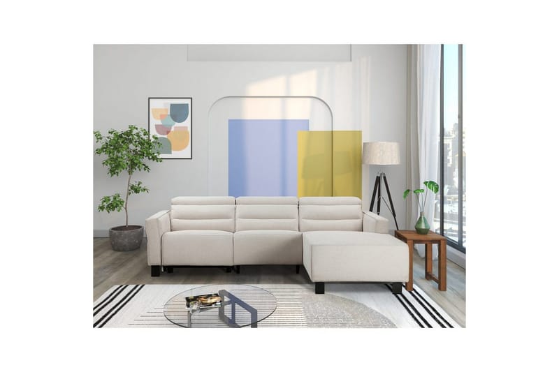 Reclinersofa med hjørne Loft24 Hjørnesofa Loft24 Carpari med elektrisk recliner Hvit Høyrevendt Belfast-stoff - Møbler - Sofaer - Reclinersofaer