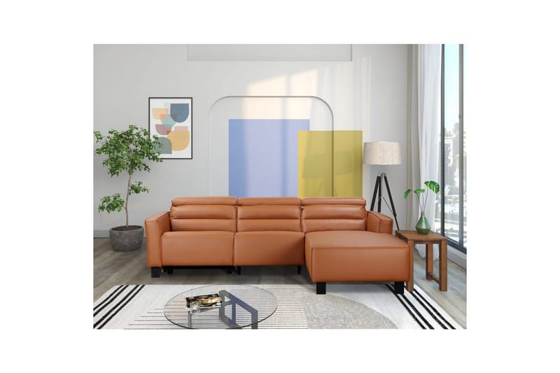 Reclinersofa med hjørne Loft24 Hjørnesofa Loft24 Carpari med manuell recliner Brun Høyrevendt Kunstskinn - Møbler - Sofaer - Reclinersofaer