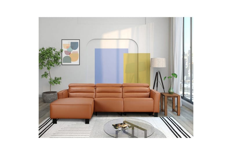 Reclinersofa med hjørne Loft24 Hjørnesofa Loft24 Carpari med manuell recliner Brun Venstrevendt Kunstskinn - Møbler - Sofaer - Reclinersofaer