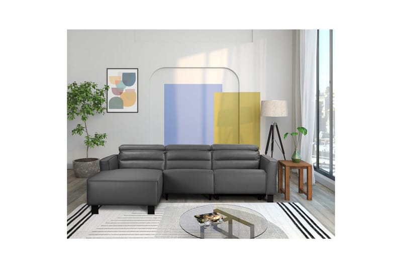 Reclinersofa med hjørne Loft24 Hjørnesofa Loft24 Carpari med manuell recliner Grå Venstrevendt Kunstskinn - Møbler - Sofaer - Reclinersofaer