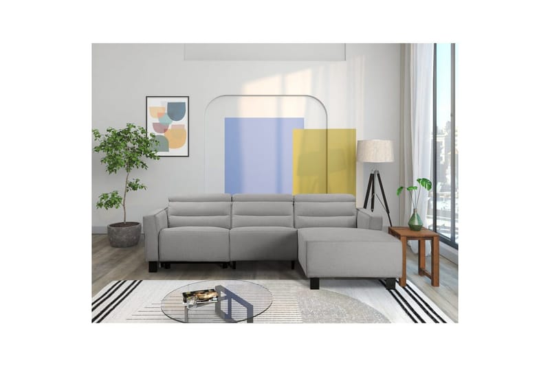 Reclinersofa med hjørne Loft24 Hjørnesofa Loft24 Carpari med manuell recliner Grå1 Høyrevendt Belfast-stoff - Møbler - Sofaer - Skinnsofaer