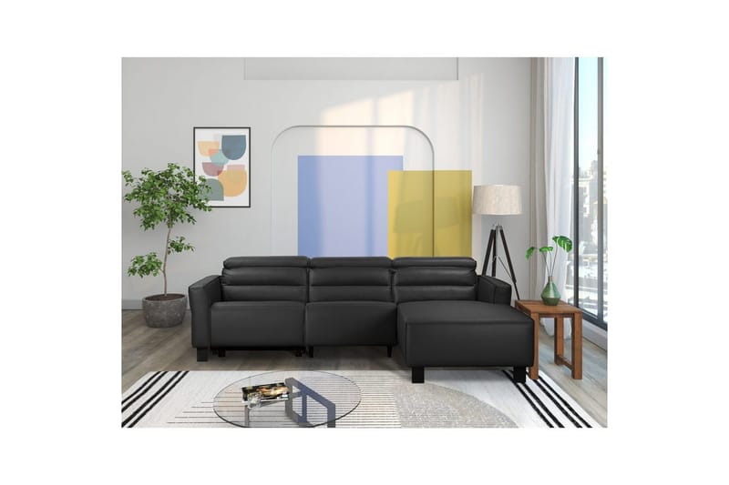 Reclinersofa med hjørne Loft24 Hjørnesofa Loft24 Carpari med manuell recliner Svart Høyrevendt Belfast-stoff - Møbler - Sofaer - Skinnsofaer