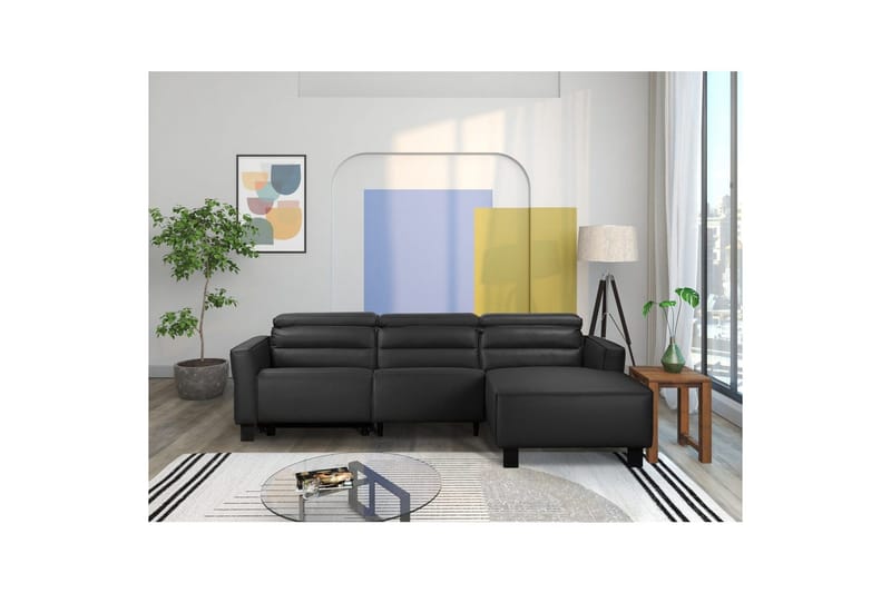 Reclinersofa med hjørne Loft24 Hjørnesofa Loft24 Carpari med manuell recliner Svart Høyrevendt Kunstskinn - Møbler - Sofaer - Skinnsofaer