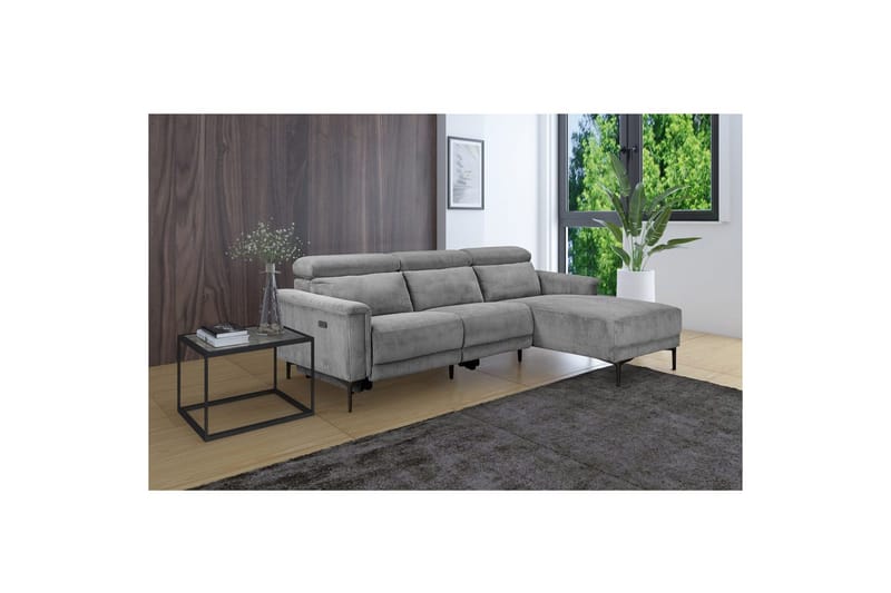 Reclinersofa med hjørne Loft24 Hjørnesofa Loft24 Lund med elektrisk recliner Grå Høyrevendt - Møbler - Sofaer - Reclinersofaer