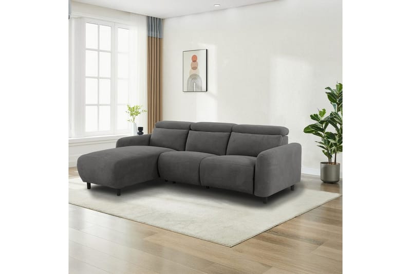 Reclinersofa med hjørne Loft24 Hjørnesofa Loft24 Skaane med elektrisk recliner Grå Höger Manchester - Møbler - Sofaer - Skinnsofaer