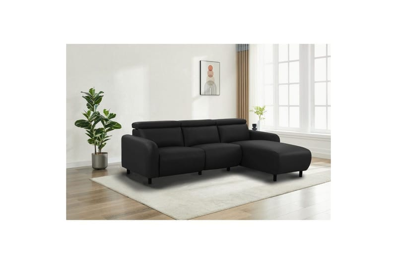 Reclinersofa med hjørne Loft24 Hjørnesofa Loft24 Skaane med elektrisk recliner Svart Høyrevendt Kunstskinn - Møbler - Sofaer - Skinnsofaer