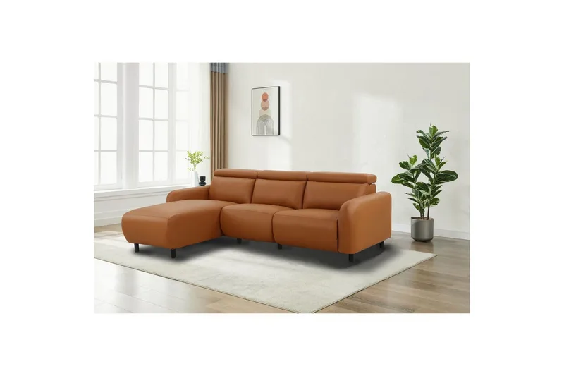 Reclinersofa med hjørne Loft24 Hjørnesofa Loft24 Skaane med manuell reclinerstol Brun Konstläder - Møbler - Sofaer - Skinnsofaer