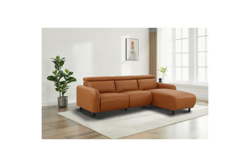 Reclinersofa med hjørne Loft24 Hjørnesofa Loft24 Skaane med manuell reclinerstol Brun Kunstskinn - Møbler - Sofaer - Reclinersofaer