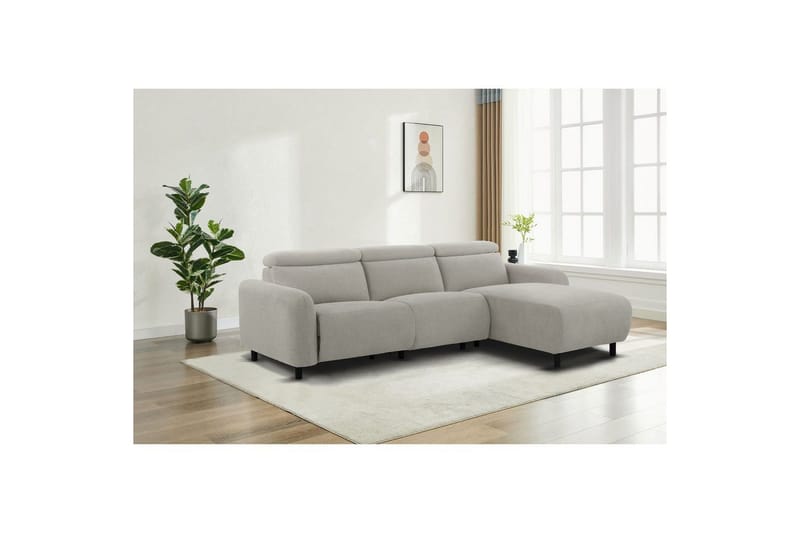 Reclinersofa med hjørne Loft24 Hjørnesofa Loft24 Skaane med manuell reclinerstol Grå1 Belfast-stoff - Møbler - Sofaer - Reclinersofaer