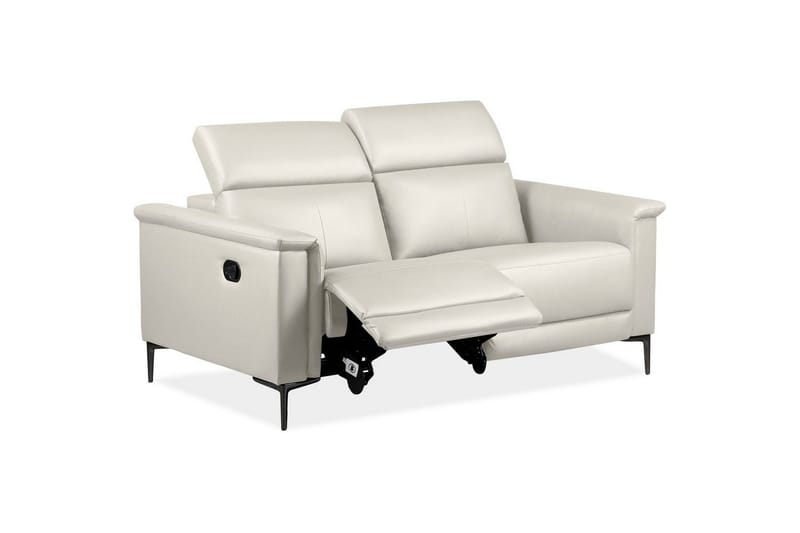 Reclinersofa uten hjørne Loft24 2-seters sofa Lund krem, lær/PU, manuell hvilestol Cream White - Møbler - Sofaer - Skinnsofaer