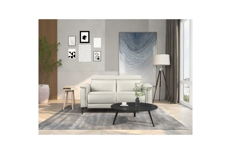 Reclinersofa uten hjørne Loft24 2-seters sofa Lund krem, lær/PU, manuell hvilestol Cream White - Møbler - Sofaer - Skinnsofaer
