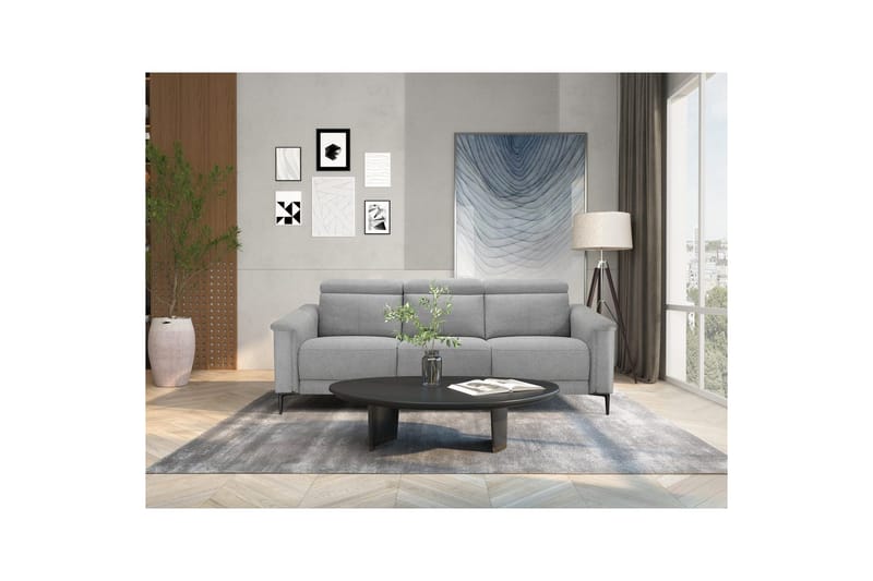 Reclinersofa uten hjørne Loft24 3-seters sofa Lund cognac Ljusgrå - Møbler - Sofaer - Sofa 3 seter