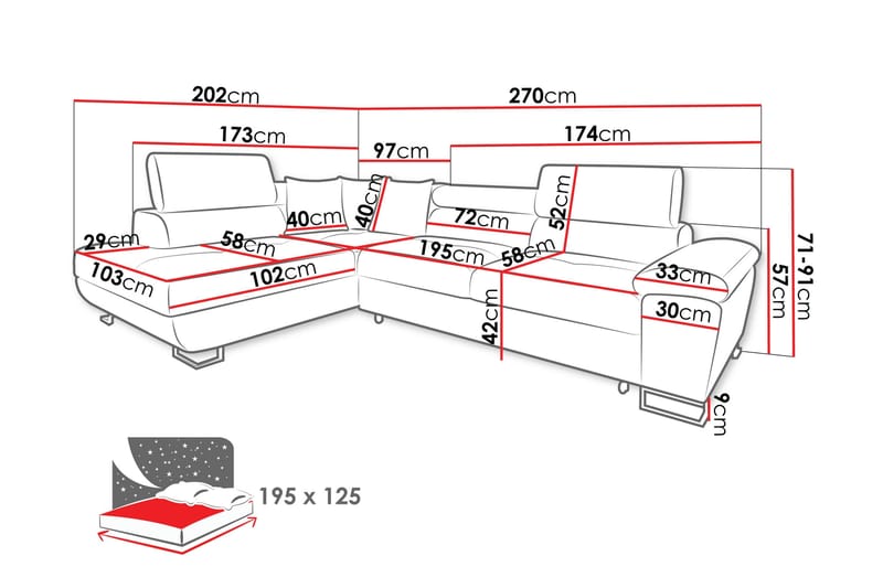 Reginia Sovesofa Med Sjeselong 3-Seter - Møbler - Sofaer - Sovesofaer