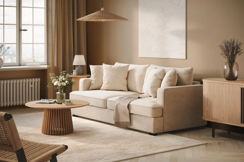 Rossita 3-seters Dyp Sofa i Chenille - Beige - Møbler - Sofaer - Sofa 3 seter