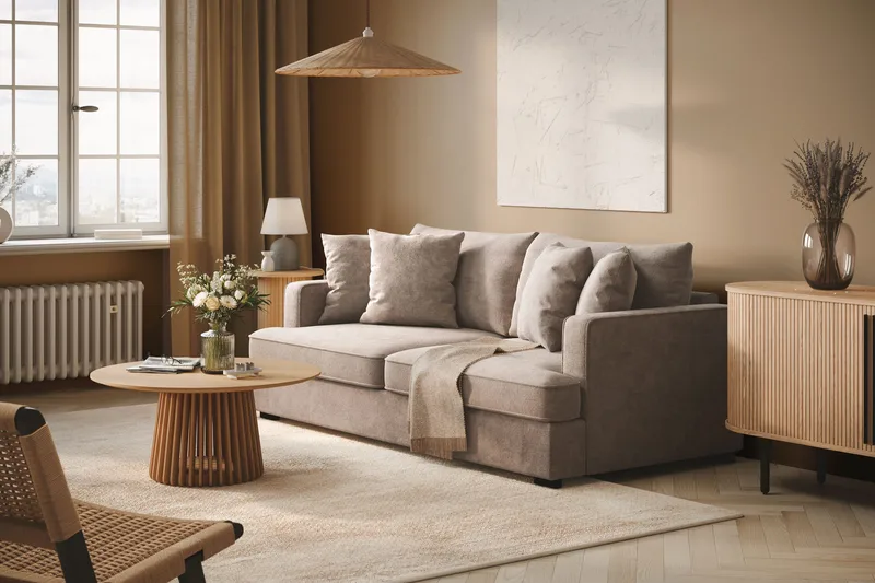 Rossita 3-seters Dyp Sofa i Chenille - Grå / Brun - Møbler - Sofaer - Sofa 3 seter