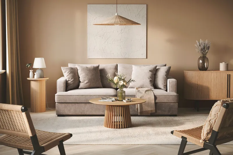 Rossita 3-seters Dyp Sofa i Chenille - Grå / Brun - Møbler - Sofaer - Sofa 3 seter