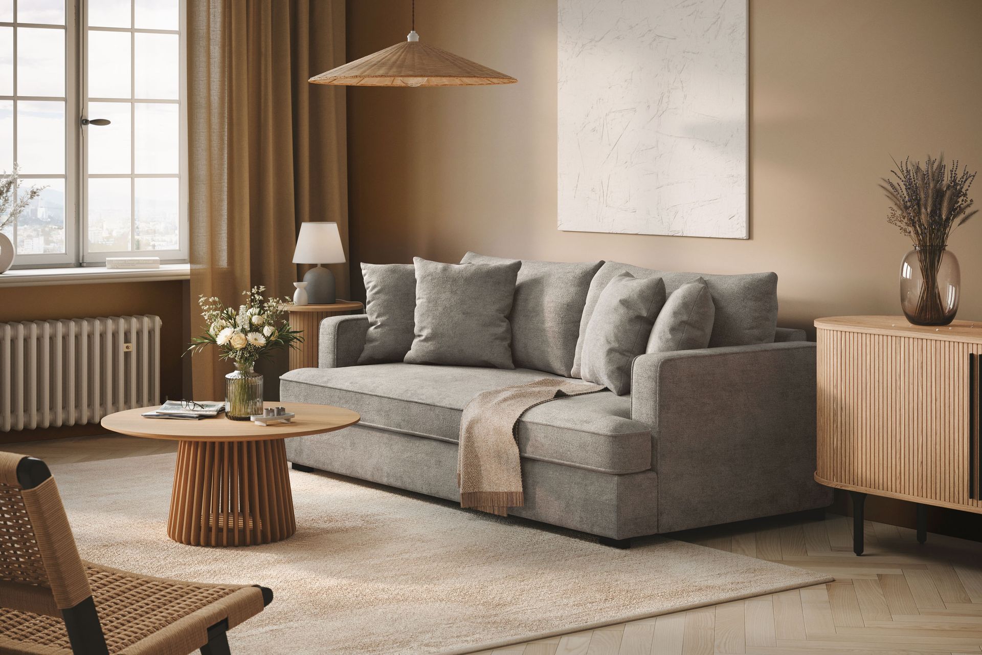 Rossita 3-seters Dyp Sofa i Chenille - Grå - Møbler - Sofaer - Sofa 3 seter
