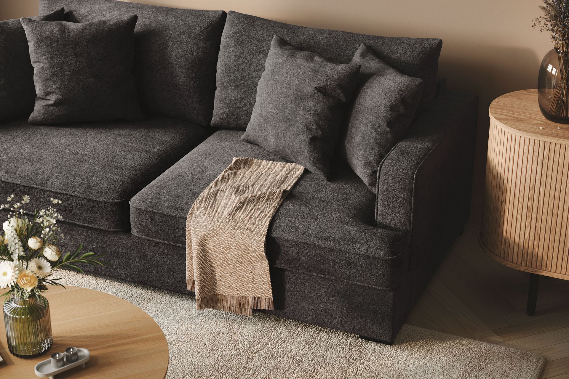 Rossita 3-seters Dyp Sofa i Chenille - Svart - Møbler - Sofaer - Sofa 3 seter