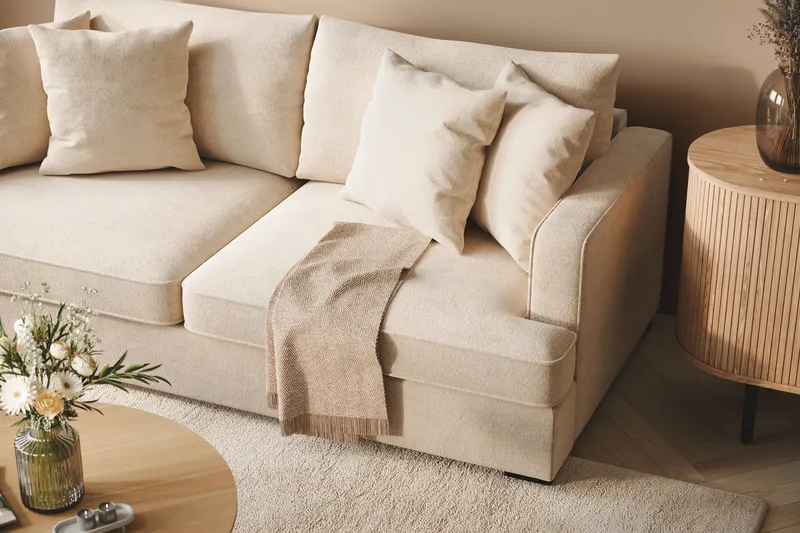 Rossita 3-seters Dyp Sofa i Chenille - Trenza 06, Beige Chenille - Møbler - Sofaer - Sofa 3 seter
