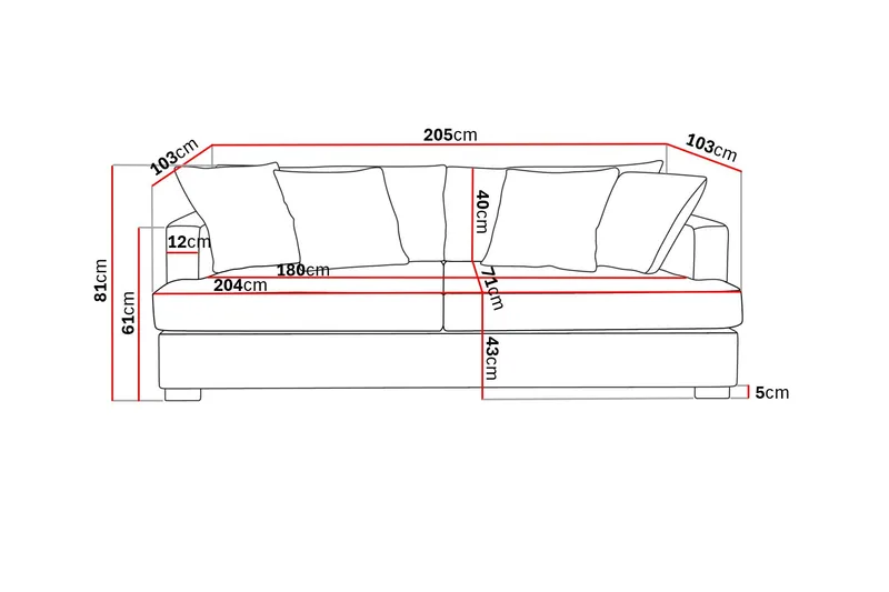 Rossita 3-seters Dyp Sofa i Kordfløyel - Taupe - Møbler - Sofaer - Fløyel sofaer