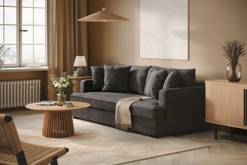 Rossita 3-seters Dyp Sofa med Hel Pute i Chenille - Svart - Møbler - Sofaer - Sofa 3 seter