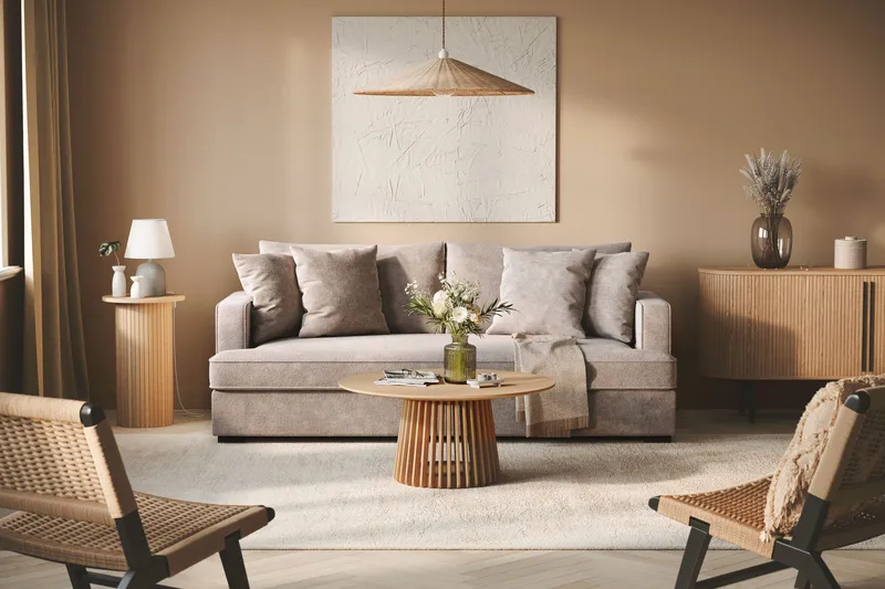 Rossita 3-seters Dyp Sofa med Hel Pute i Chenille - Grå / Brun - Møbler - Sofaer - Sofa 3 seter