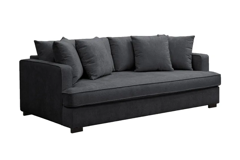 Rossita 3-seters Dyp Sofa med Hel Pute i Chenille - Svart - Møbler - Sofaer - Sofa 3 seter