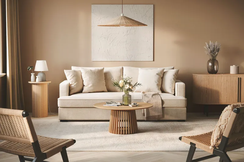 Rossita 3-seters Dyp Sofa med Hel Pute i Chenille - Beige - Møbler - Sofaer - Sofa 3 seter