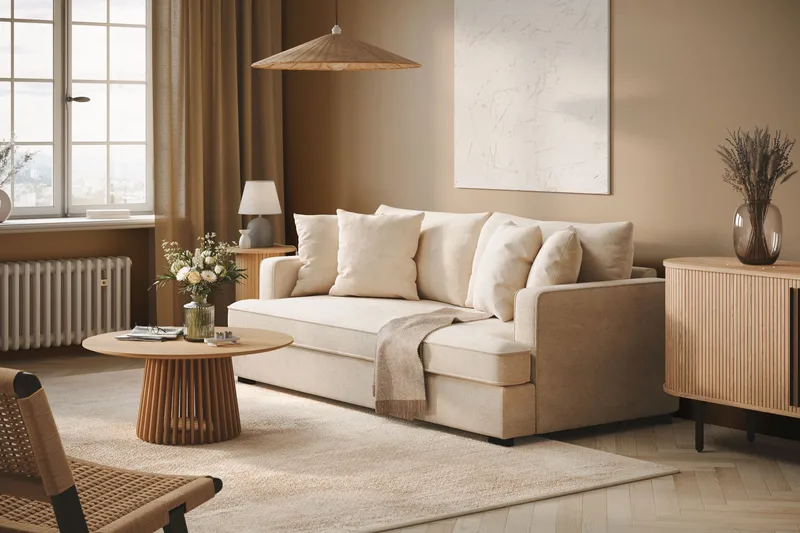 Rossita 3-seters Dyp Sofa med Hel Pute i Chenille - Beige - Møbler - Sofaer - Sofa 3 seter