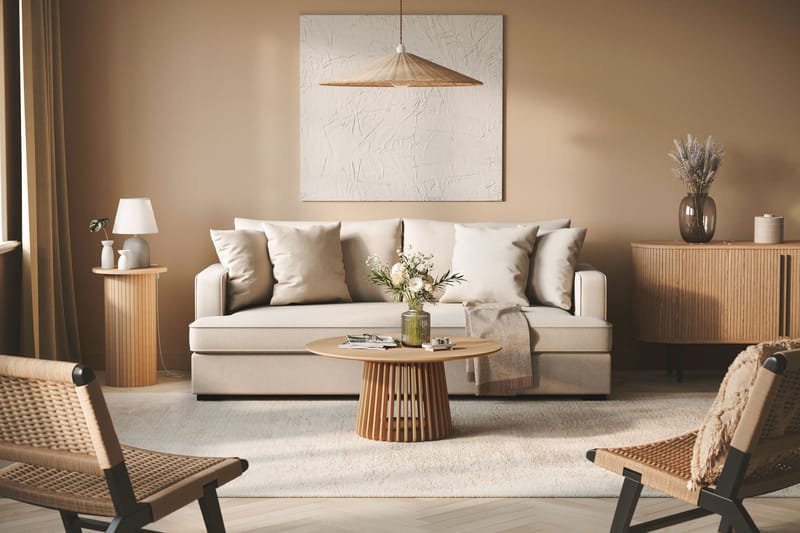 Rossita 3-seters Dyp Sofa med Hel Pute i Bouclé - Beige - Møbler - Sofaer - Sofa 3 seter