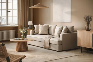 Rossita 3-seters Dyp Sofa med Hel Pute i Bouclé - Beige - Møbler - Sofaer - Sofa 3 seter