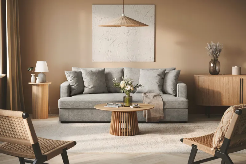 Rossita 3-seters Dyp Sofa med Hel Pute i Chenille - Grå - Møbler - Sofaer - Sofa 3 seter