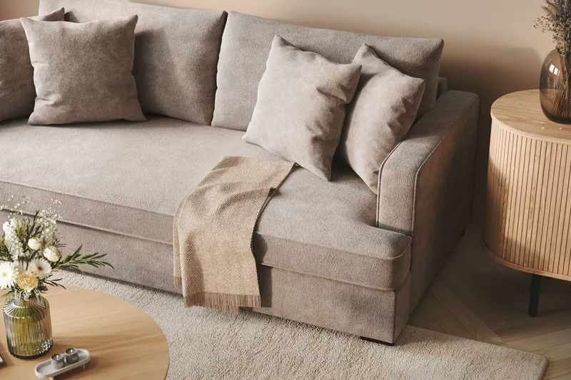 Rossita 3-seters Dyp Sofa med Hel Pute i Chenille - Grå / Brun - Møbler - Sofaer - Sofa 3 seter