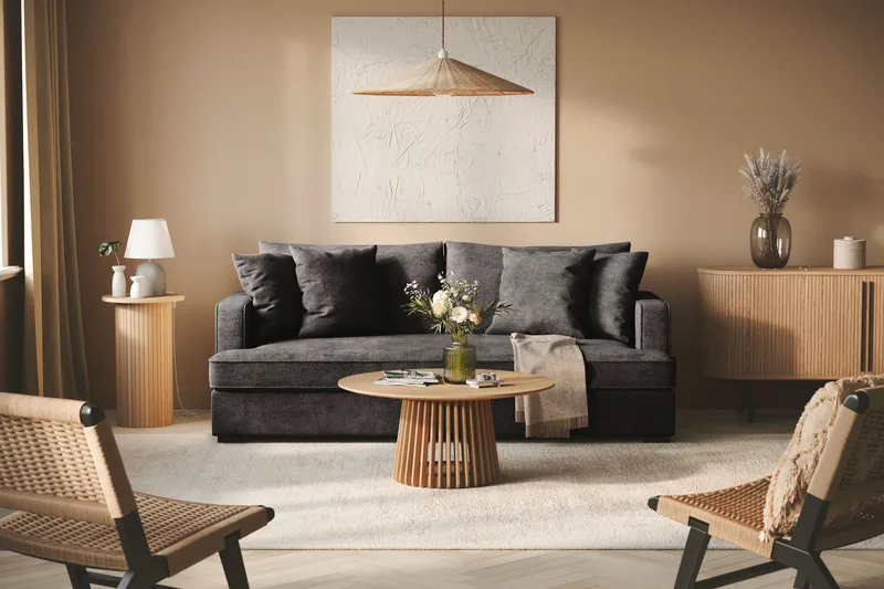 Rossita 3-seters Dyp Sofa med Hel Pute i Chenille - Svart - Møbler - Sofaer - Sofa 3 seter