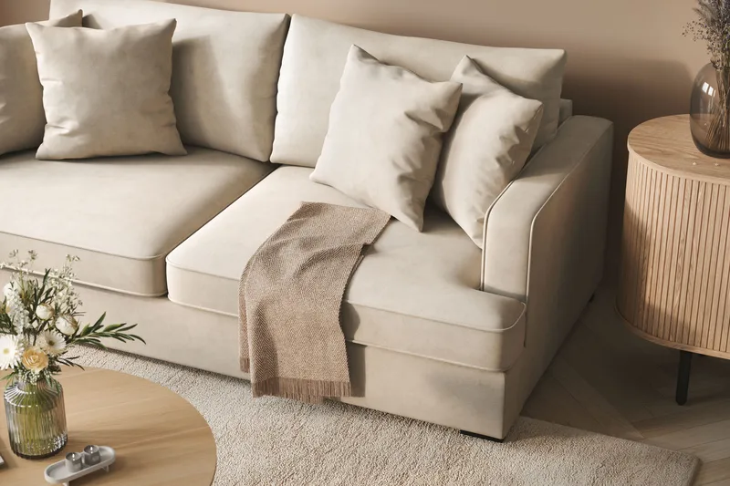 Rossita 3-seters Dyp Stoffsofa - Beige - Møbler - Sofaer - Sofa 3 seter