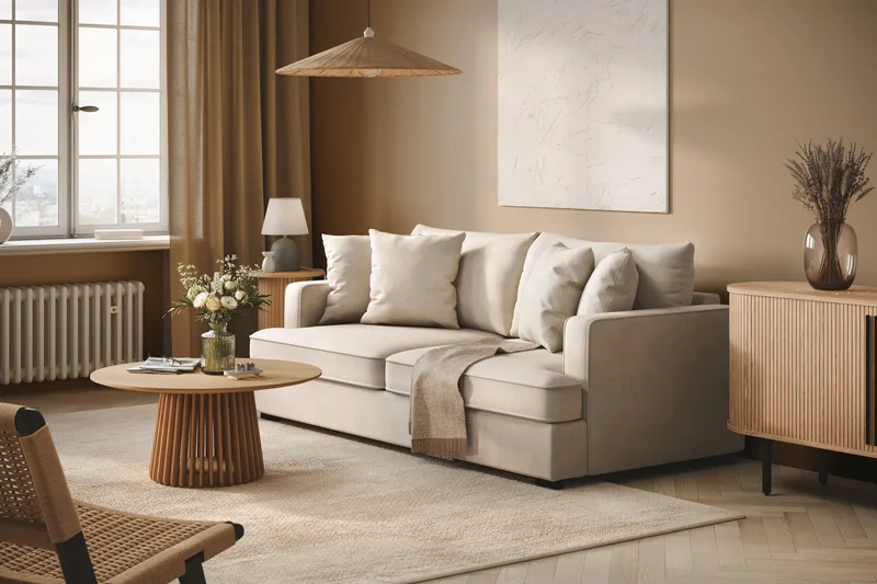 Rossita 3-seters Dyp Stoffsofa - Beige - Møbler - Sofaer - Sofa 3 seter
