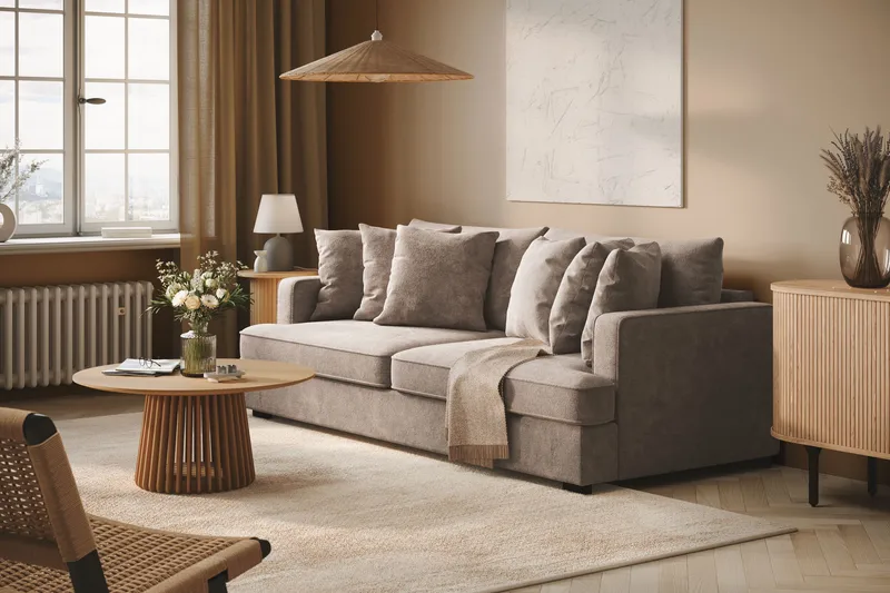 Rossita 4-seters Dyp Sofa i Chenille - Grå / Brun - Møbler - Sofaer - 4 seter sofa