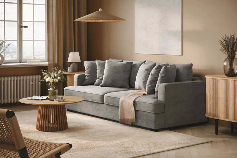 Rossita 4-seters Dyp Sofa i Chenille - Trenza 03, Grå Chenille - Møbler - Sofaer - 4 seter sofa